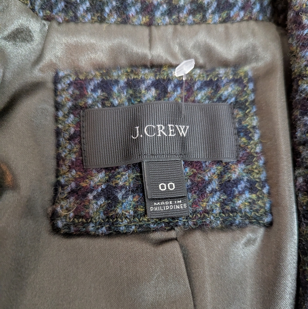 J. Crew. Houndstooth Regent Wool Blazer In Olive Amber Size 00 - Picture 6 of 12